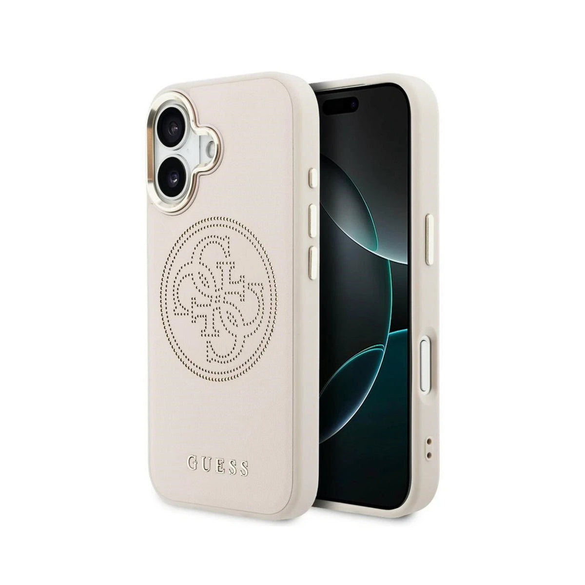 GUESS Funda Efecto Piel Logo Perforado para iPhone 17 Compatible con MagSafe y Protección Anticaídas, Rosa