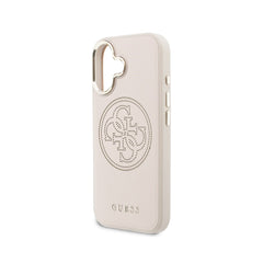 GUESS Funda Efecto Piel Logo Perforado para iPhone 17 Compatible con MagSafe y Protección Anticaídas, Rosa