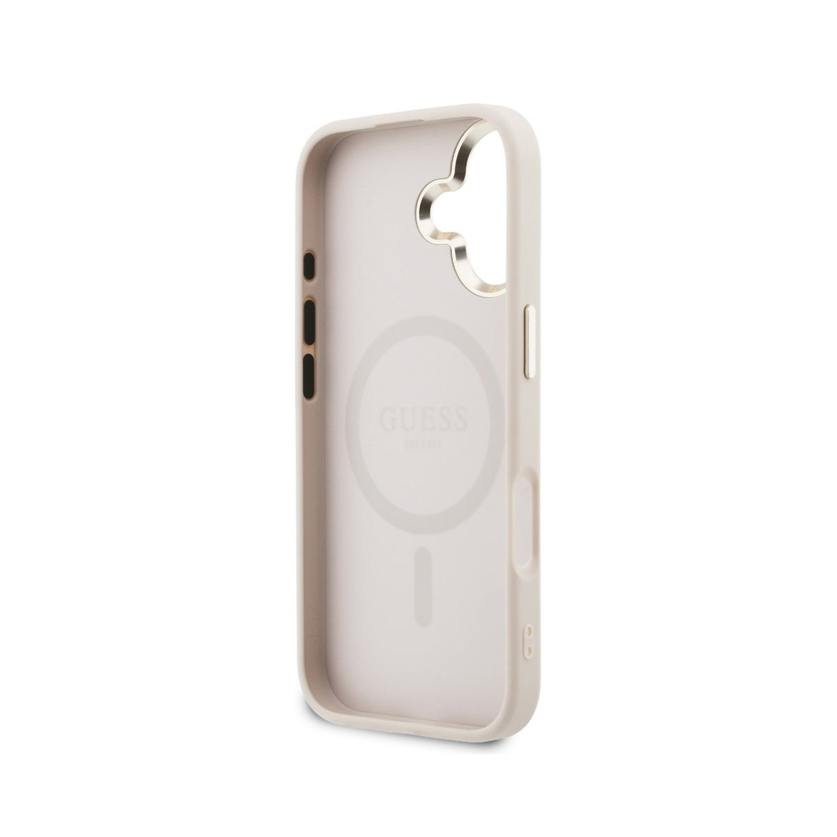 GUESS Funda Efecto Piel Logo Perforado para iPhone 17 Compatible con MagSafe y Protección Anticaídas, Rosa