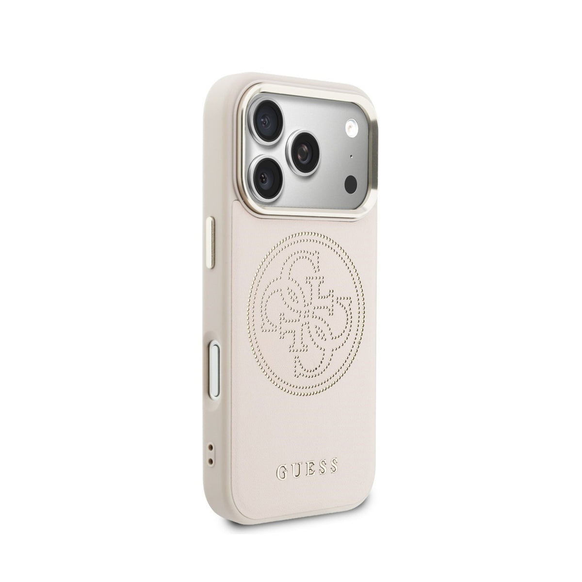 GUESS Funda Efecto Piel con Logo Perforado para iPhone 17 Pro/18 Pro Compatible con MagSafe, Rosa