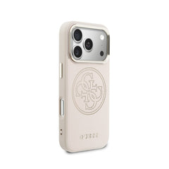 GUESS Funda Efecto Piel Logo Perforado para iPhone 17 Pro Compatible con MagSafe y Protección Anticaídas, Rosa