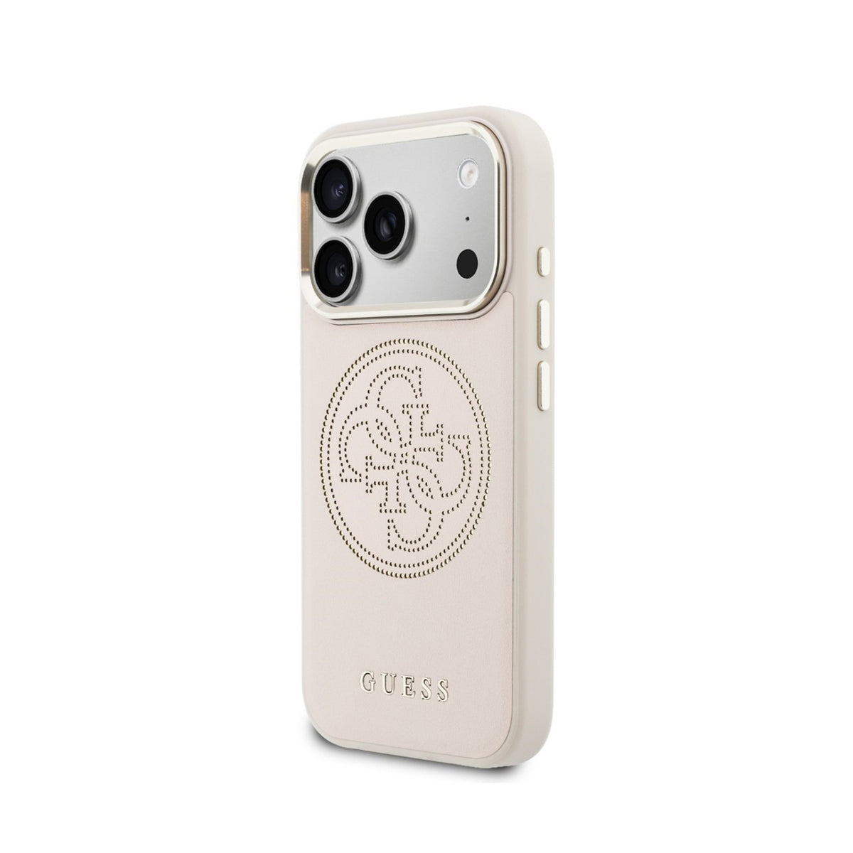GUESS Funda Efecto Piel con Logo Perforado para iPhone 17 Pro/18 Pro Compatible con MagSafe, Rosa
