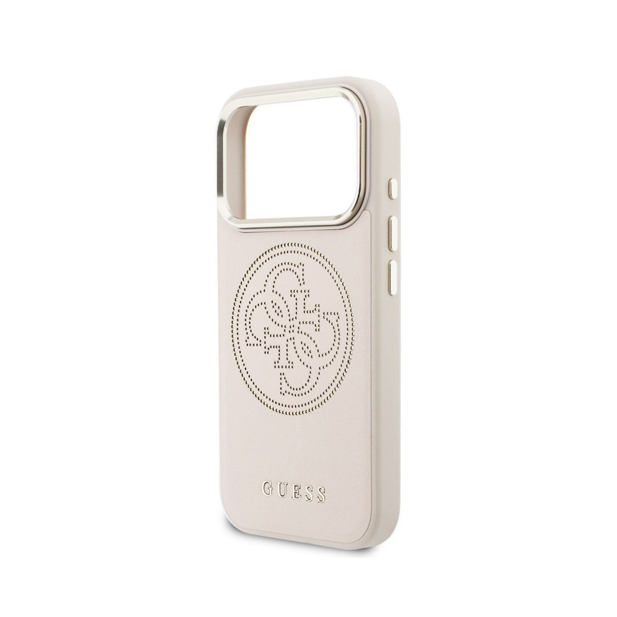 GUESS Funda Efecto Piel con Logo Perforado para iPhone 17 Pro/18 Pro Compatible con MagSafe, Rosa