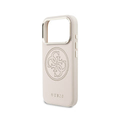 GUESS Funda Efecto Piel Logo Perforado para iPhone 17 Pro Compatible con MagSafe y Protección Anticaídas, Rosa