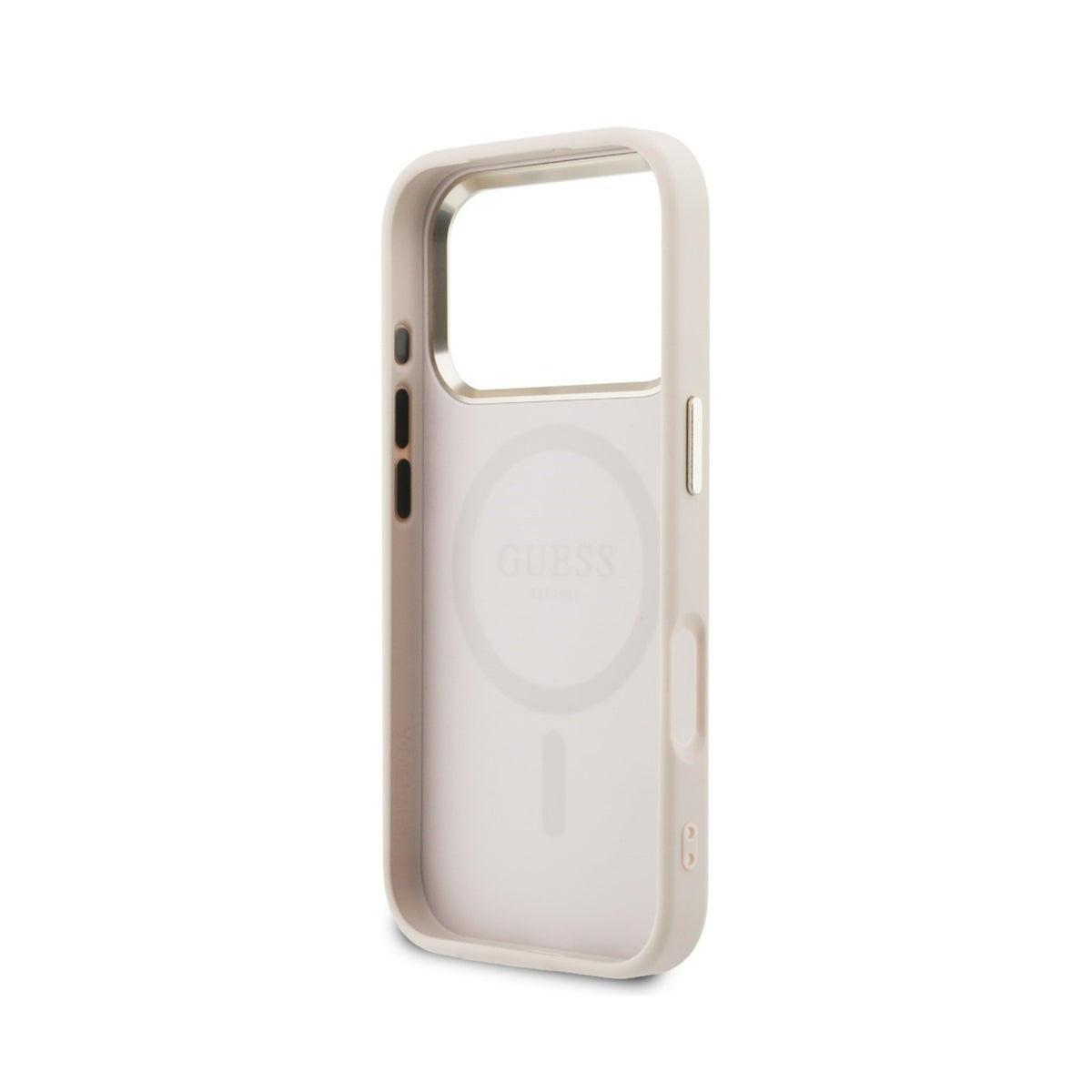 GUESS Funda Efecto Piel con Logo Perforado para iPhone 17 Pro/18 Pro Compatible con MagSafe, Rosa