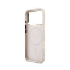 GUESS Funda Efecto Piel Logo Perforado para iPhone 17 Pro Compatible con MagSafe y Protección Anticaídas, Rosa