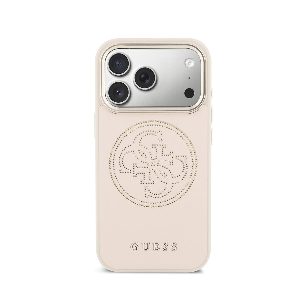 GUESS Funda Efecto Piel Logo Perforado para iPhone 17 Pro Max/18 Pro Max Compatible con MagSafe y Protección Anticaídas, Rosa