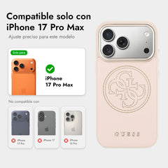 GUESS Funda Efecto Piel Logo Perforado para iPhone 17 Pro Max Compatible con MagSafe y Protección Anticaídas, Rosa