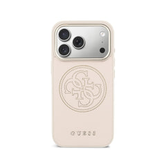 GUESS Funda Efecto Piel Logo Perforado para iPhone 17 Pro Max Compatible con MagSafe y Protección Anticaídas, Rosa