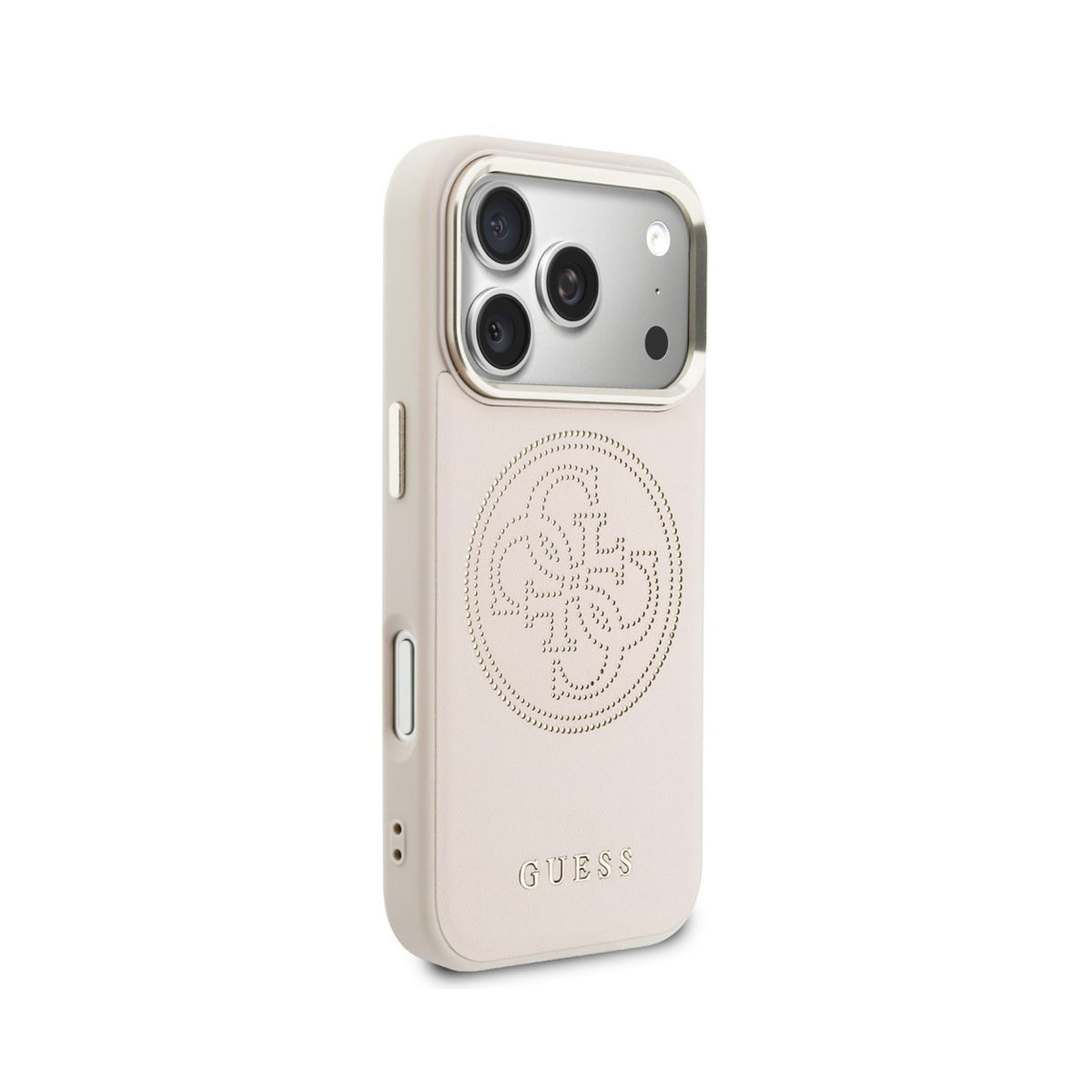 GUESS Funda Efecto Piel Logo Perforado para iPhone 17 Pro Max/18 Pro Max Compatible con MagSafe y Protección Anticaídas, Rosa