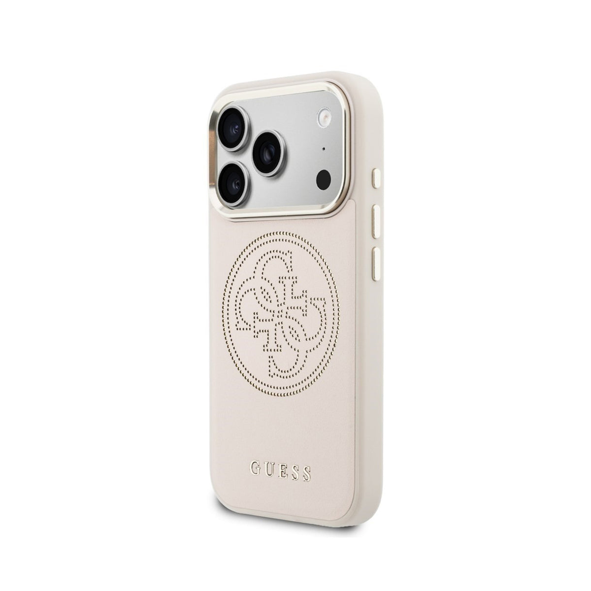GUESS Funda Efecto Piel Logo Perforado para iPhone 17 Pro Max/18 Pro Max Compatible con MagSafe y Protección Anticaídas, Rosa