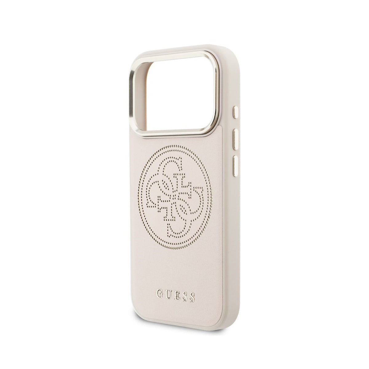 GUESS Funda Efecto Piel Logo Perforado para iPhone 17 Pro Max/18 Pro Max Compatible con MagSafe y Protección Anticaídas, Rosa
