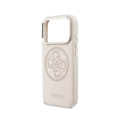 GUESS Funda Efecto Piel Logo Perforado para iPhone 17 Pro Max Compatible con MagSafe y Protección Anticaídas, Rosa