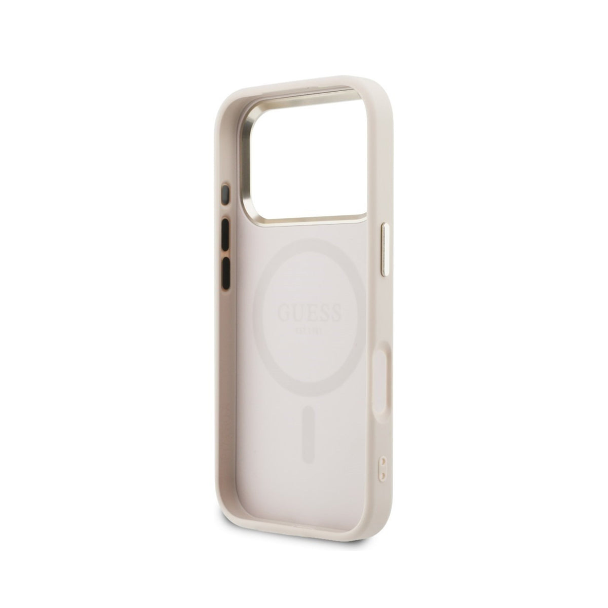 GUESS Funda Efecto Piel Logo Perforado para iPhone 17 Pro Max/18 Pro Max Compatible con MagSafe y Protección Anticaídas, Rosa