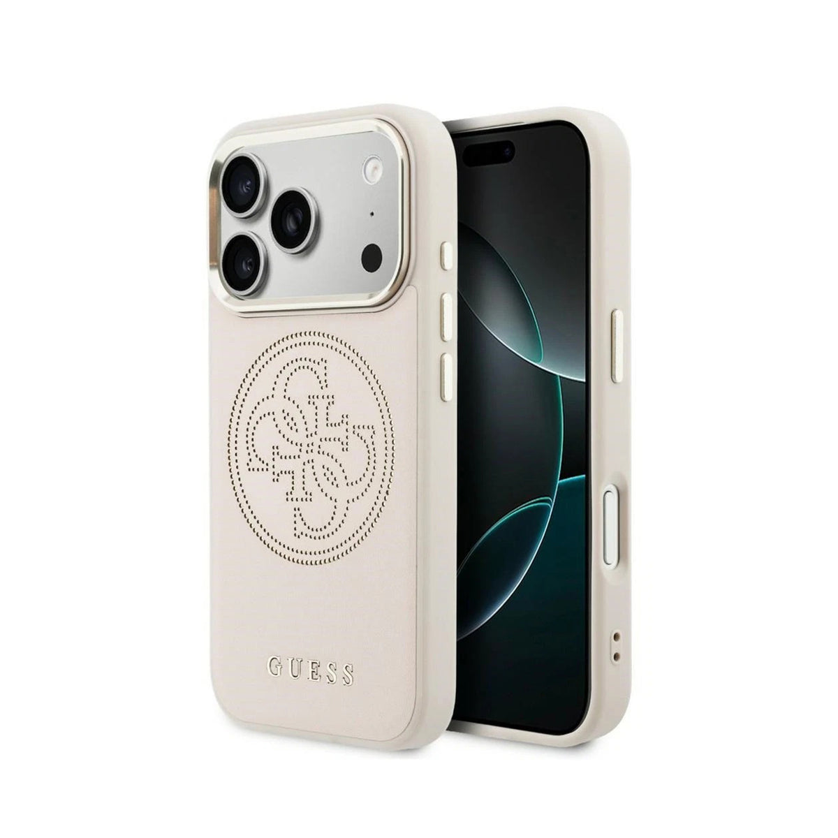 GUESS Funda Efecto Piel Logo Perforado para iPhone 17 Pro Max/18 Pro Max Compatible con MagSafe y Protección Anticaídas, Rosa