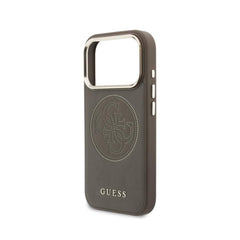 GUESS Funda Efecto Piel Logo Perforado para iPhone 17 Pro Compatible con MagSafe y Protección Anticaídas, Marrón