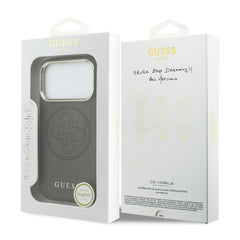 GUESS Funda Efecto Piel Logo Perforado para iPhone 17 Pro Compatible con MagSafe y Protección Anticaídas, Marrón