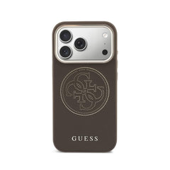 GUESS Funda Efecto Piel Logo Perforado para iPhone 17 Pro Max Compatible con MagSafe y Protección Anticaídas, Marrón