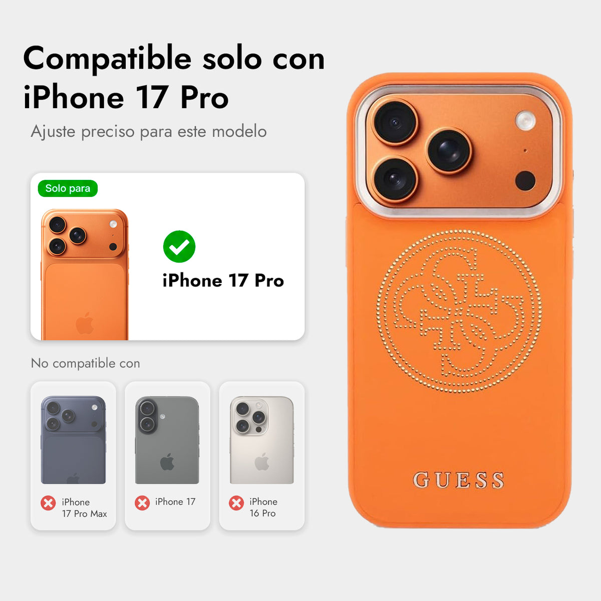 Guess iPhone 17 Pro Case – Perforated 4G Case with MagSafe Orange, Drop Protection and Precise Fit