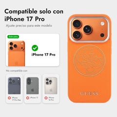 Guess Funda 4G Perforada para iPhone 17 Pro Compatible con MagSafe y Protección Anticaídas, Naranja