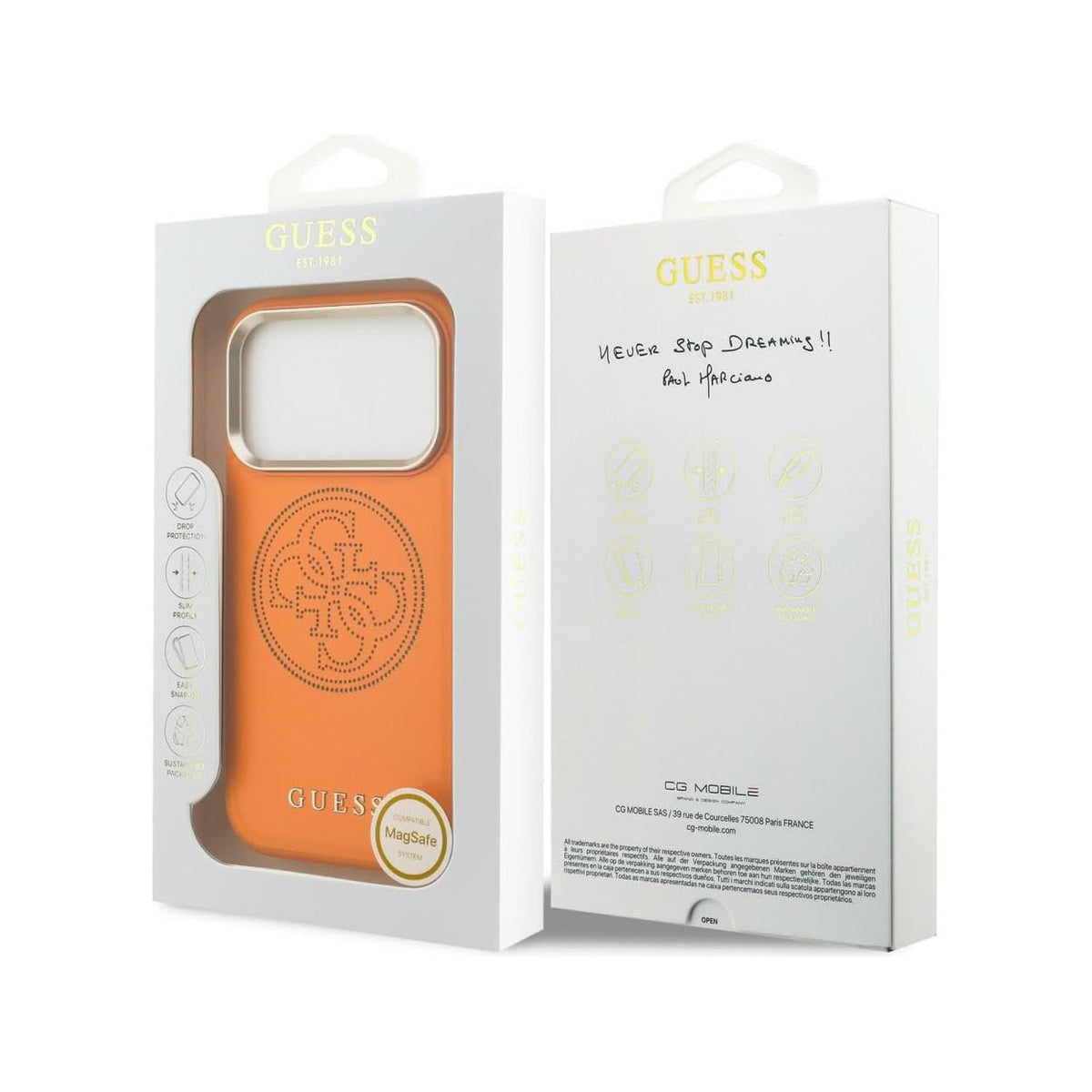 Guess iPhone 17 Pro Case – Perforated 4G Case with MagSafe Orange, Drop Protection and Precise Fit