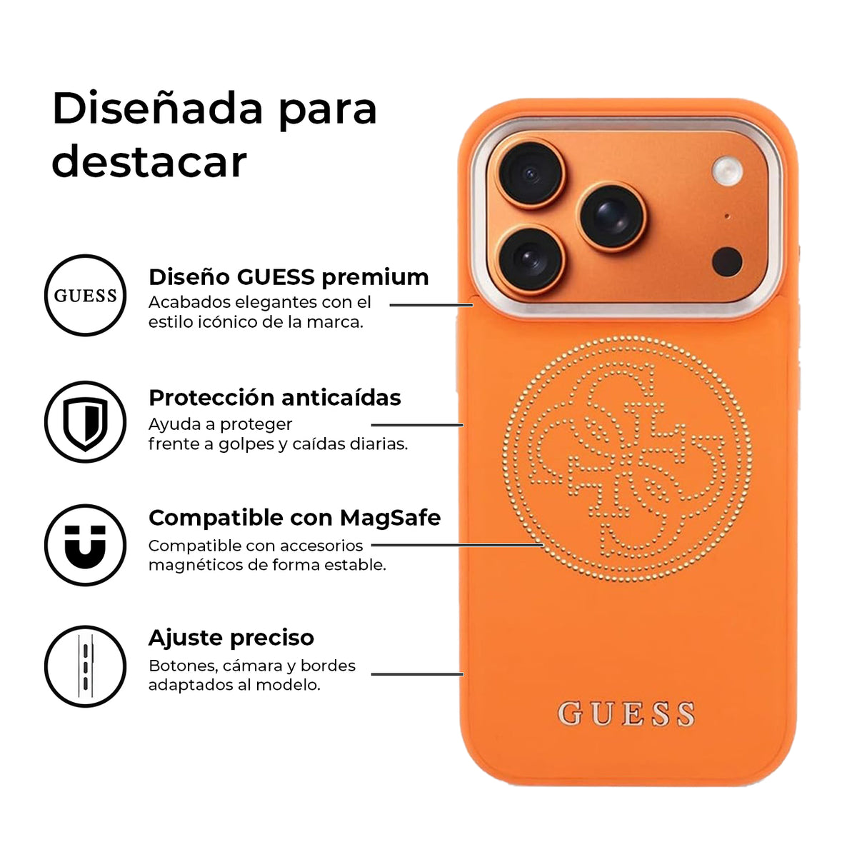 Guess iPhone 17 Pro Case – Perforated 4G Case with MagSafe Orange, Drop Protection and Precise Fit