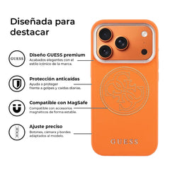 Guess Funda 4G Perforada para iPhone 17 Pro Compatible con MagSafe y Protección Anticaídas, Naranja