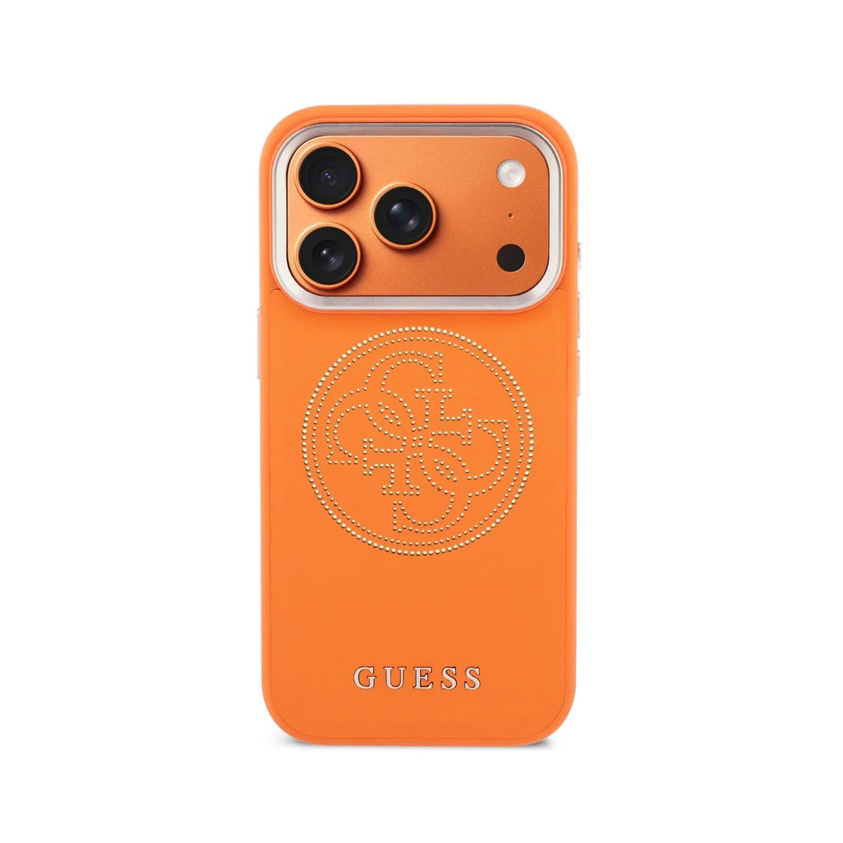 Guess iPhone 17 Pro Max Case – MagSafe Compatible Case, Perforated 4G Orange Design with Guess Logo and Drop Protection