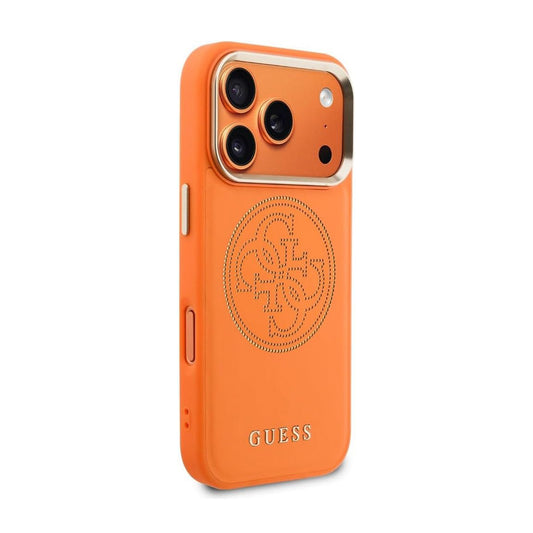Guess iPhone 17 Pro Max Case – MagSafe Compatible Case, Perforated 4G Orange Design with Guess Logo and Drop Protection
