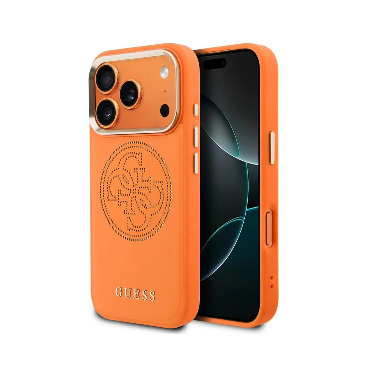 Guess iPhone 17 Pro Max Case – MagSafe Compatible Case, Perforated 4G Orange Design with Guess Logo and Drop Protection