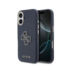 Guess Funda para iPhone 17 – Carcasa con Efecto Piel Azul con Logo Guess, Protección Anticaídas y Ajuste Preciso