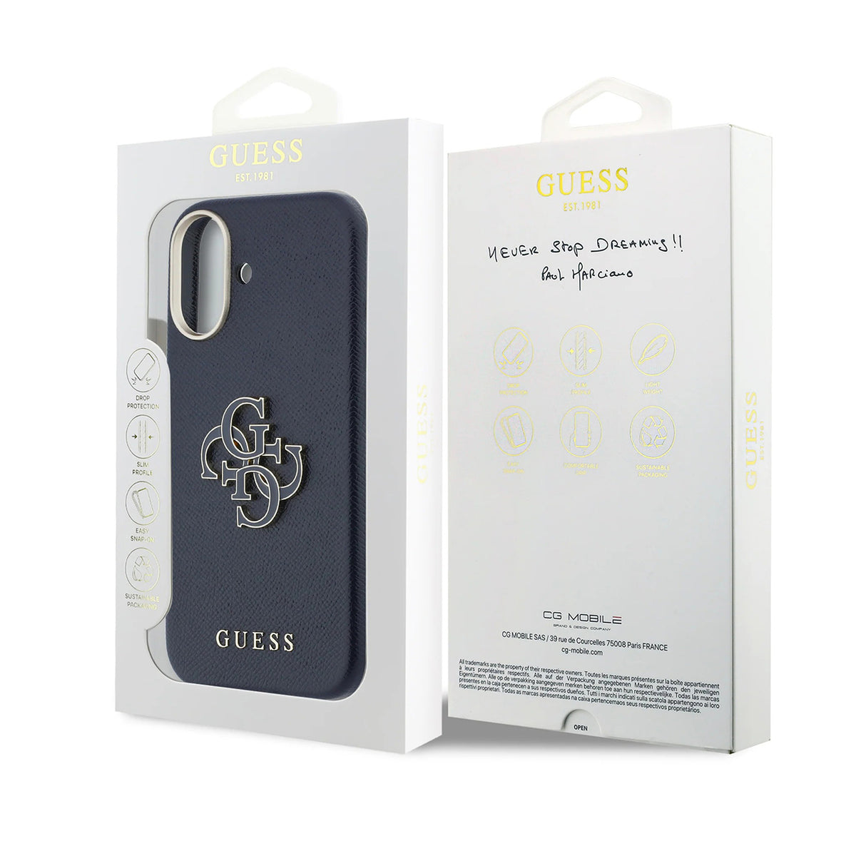 Guess iPhone 17 Case - Blue Leather-Effect Case with Guess Logo, Drop Protection, and Precise Fit