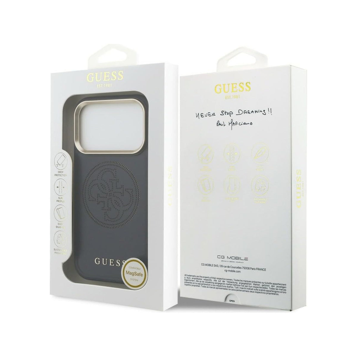 Guess iPhone 17 Pro Max Case – MagSafe Compatible Case, Perforated 4G Blue Design with Guess Logo and Drop Protection
