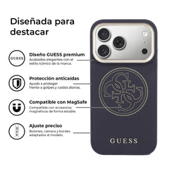 Guess Funda 4G Perforada para iPhone 17 Pro Compatible con MagSafe y Protección Anticaídas, Azul