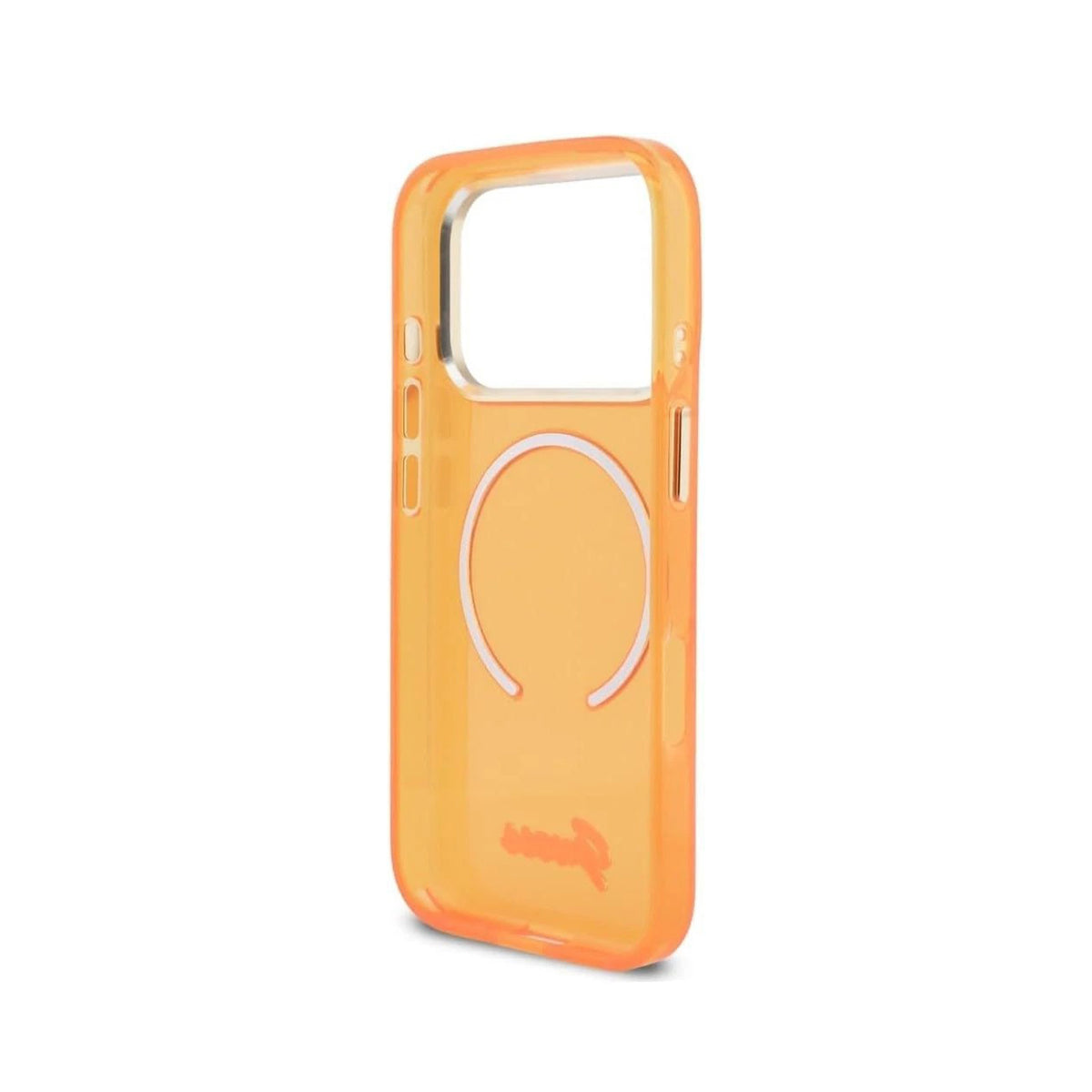 GUESS Funda IML con Inscripción de Metal para iPhone 17 Pro Max/18 Pro Max Compatible con MagSafe y Protección Anticaídas, Naranja