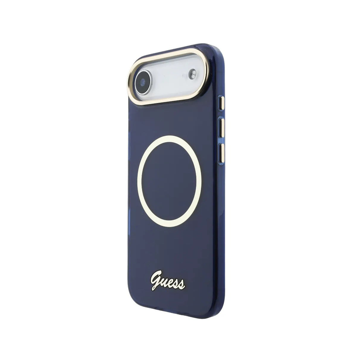 GUESS Funda IML con Inscripción de Metal para iPhone Air Compatible con MagSafe y Protección Anticaídas, Azul