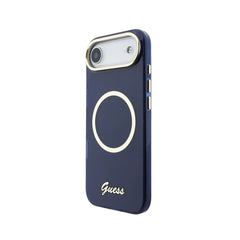 GUESS Funda IML con Inscripción de Metal para iPhone Air Compatible con MagSafe y Protección Anticaídas, Azul
