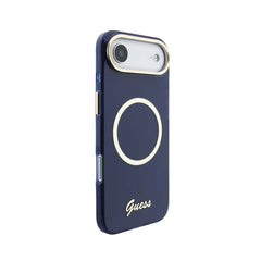 GUESS Funda IML con Inscripción de Metal para iPhone Air Compatible con MagSafe y Protección Anticaídas, Azul