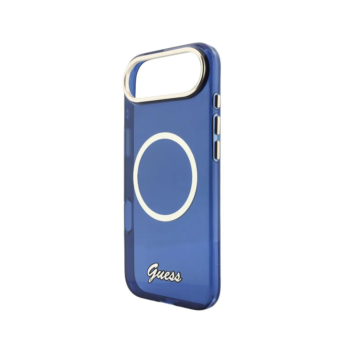 GUESS Funda IML con Inscripción de Metal para iPhone Air Compatible con MagSafe y Protección Anticaídas, Azul