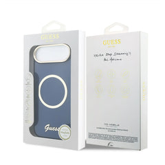 GUESS Funda IML con Inscripción de Metal para iPhone Air Compatible con MagSafe y Protección Anticaídas, Azul