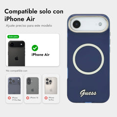 GUESS Funda IML con Inscripción de Metal para iPhone Air Compatible con MagSafe y Protección Anticaídas, Azul