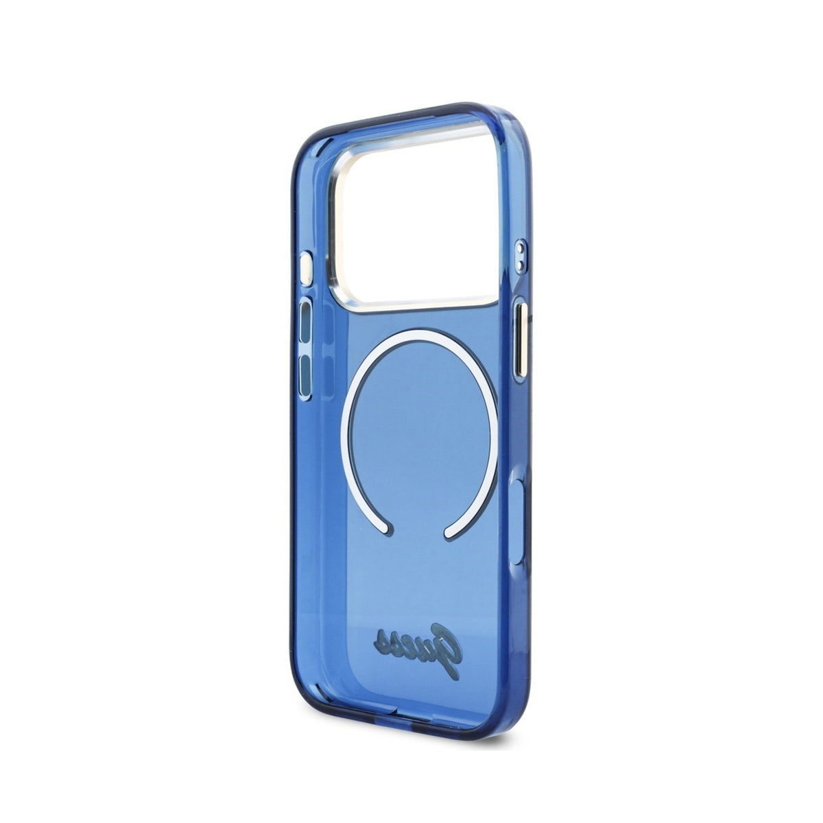 GUESS Funda IML con Inscripción de Metal para iPhone 17 Pro Max/18 Pro Max Compatible con MagSafe y Protección Anticaídas, Azul