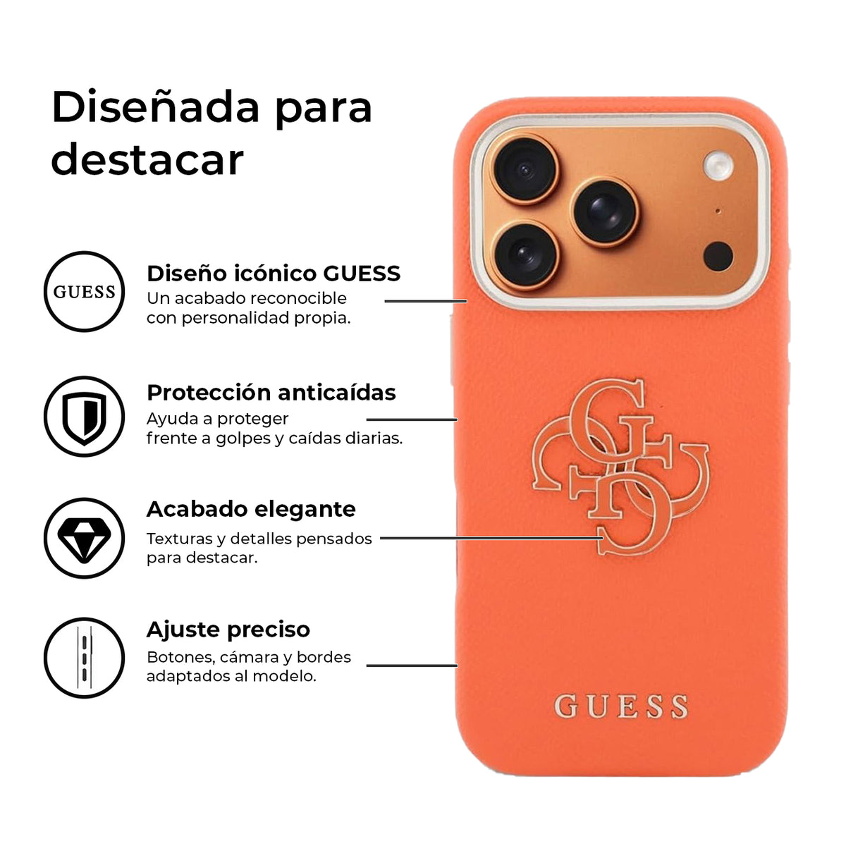 Guess iPhone 17 Pro Case – Orange Leather Effect Case with Guess Logo, Drop Protection and Precise Fit