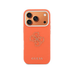 Guess Funda para iPhone 17 Pro – Carcasa con Efecto Piel Naranja con Logo Guess, Protección Anticaídas y Ajuste Preciso