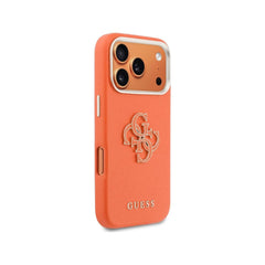 Guess Funda Efecto Piel Logo Clásico para iPhone 17 Pro Max con Protección Anticaídas, Naranja