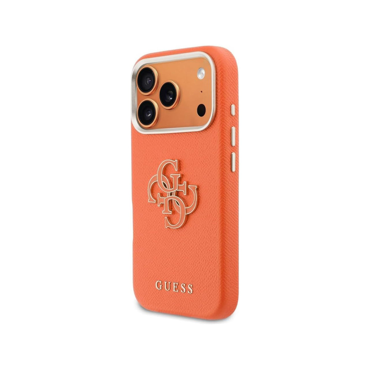 Guess Funda Efecto Piel Logo Clásico para iPhone 17 Pro Max/18 Pro Max con Protección Anticaídas, Naranja