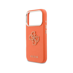 Guess Funda para iPhone 17 Pro – Carcasa con Efecto Piel Naranja con Logo Guess, Protección Anticaídas y Ajuste Preciso