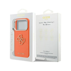 Guess Funda para iPhone 17 Pro – Carcasa con Efecto Piel Naranja con Logo Guess, Protección Anticaídas y Ajuste Preciso