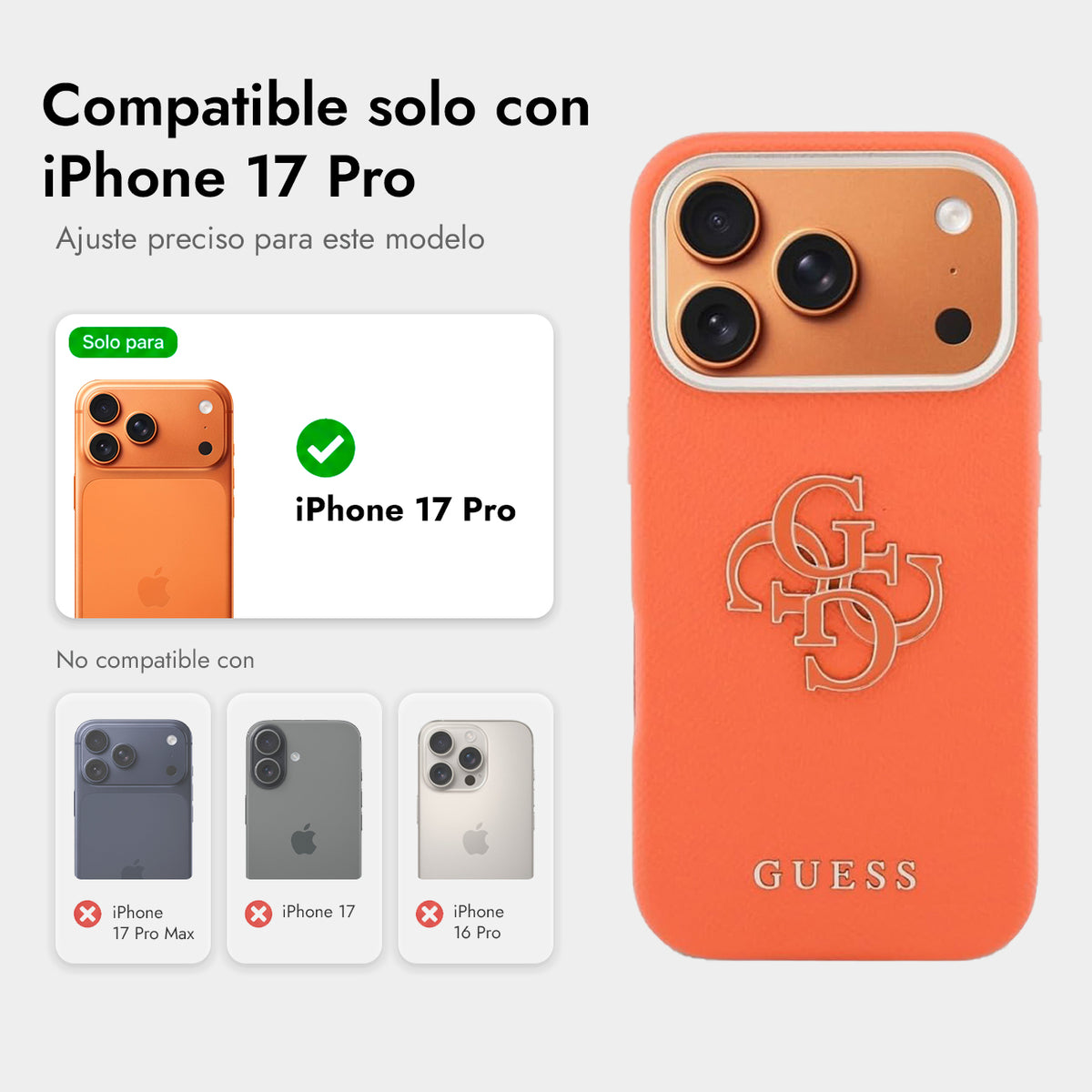 Guess iPhone 17 Pro Case – Orange Leather Effect Case with Guess Logo, Drop Protection and Precise Fit