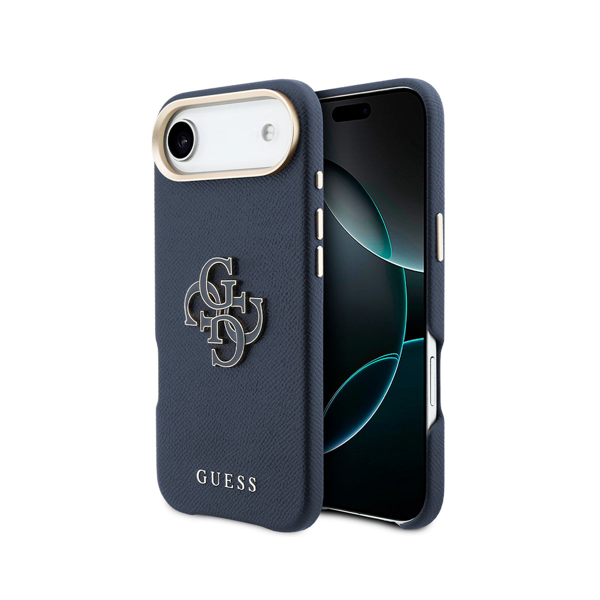 GUESS Funda Efecto Piel Logo Clásico para iPhone Air con Protección Anticaídas, Azul